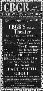 CBGB's 1977 ad